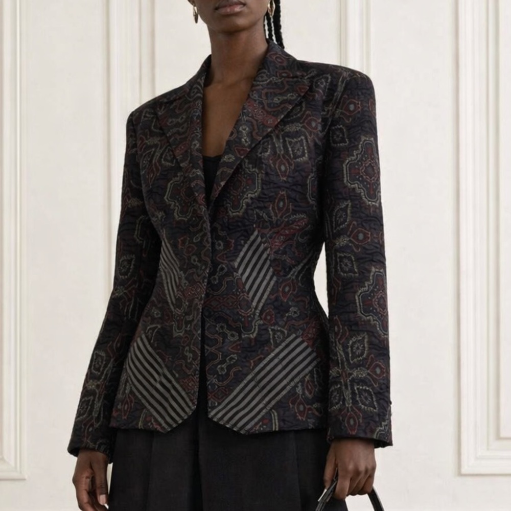 Issey Miyake FW2002 Runway Textured Jacquard Printed Patchwork Blazer Jacket